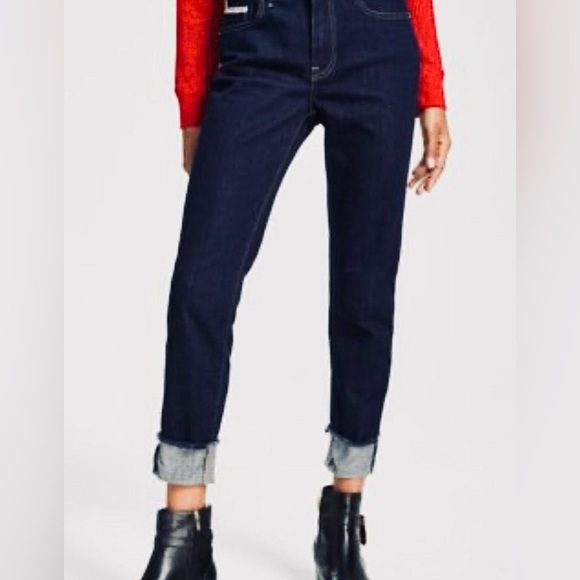 NWT Tommy Hilfiger Sz 2 women’s TriBeCa TH flex raw cuff Dark wash jeans - Picture 1 of 9